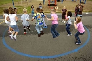 Students join in a structured recess game.